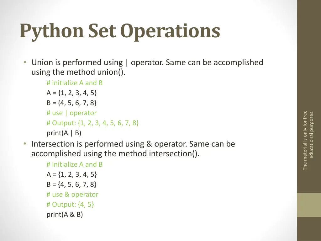 python set operations