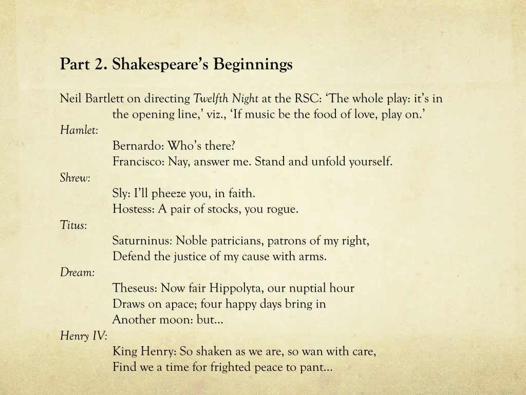 part 2 shakespeare s beginnings