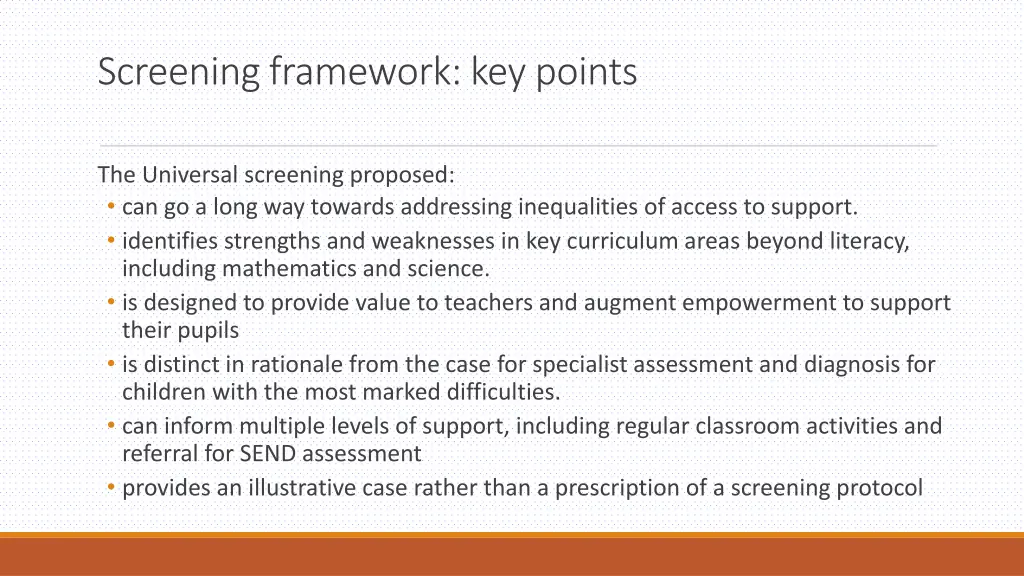 screening framework key points