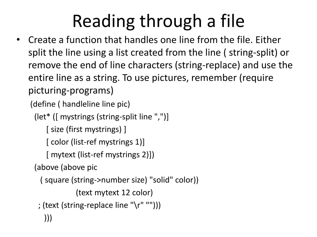 reading through a file create a function that