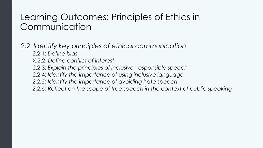 learning outcomes principles of ethics