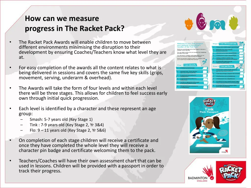 how can we measure progress in the racket pack