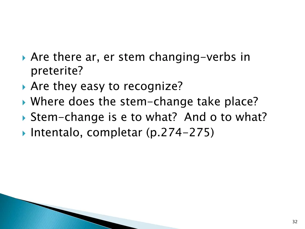 are there ar er stem changing verbs in preterite