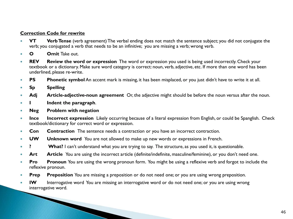 correction code for rewrite vt verb tense verb