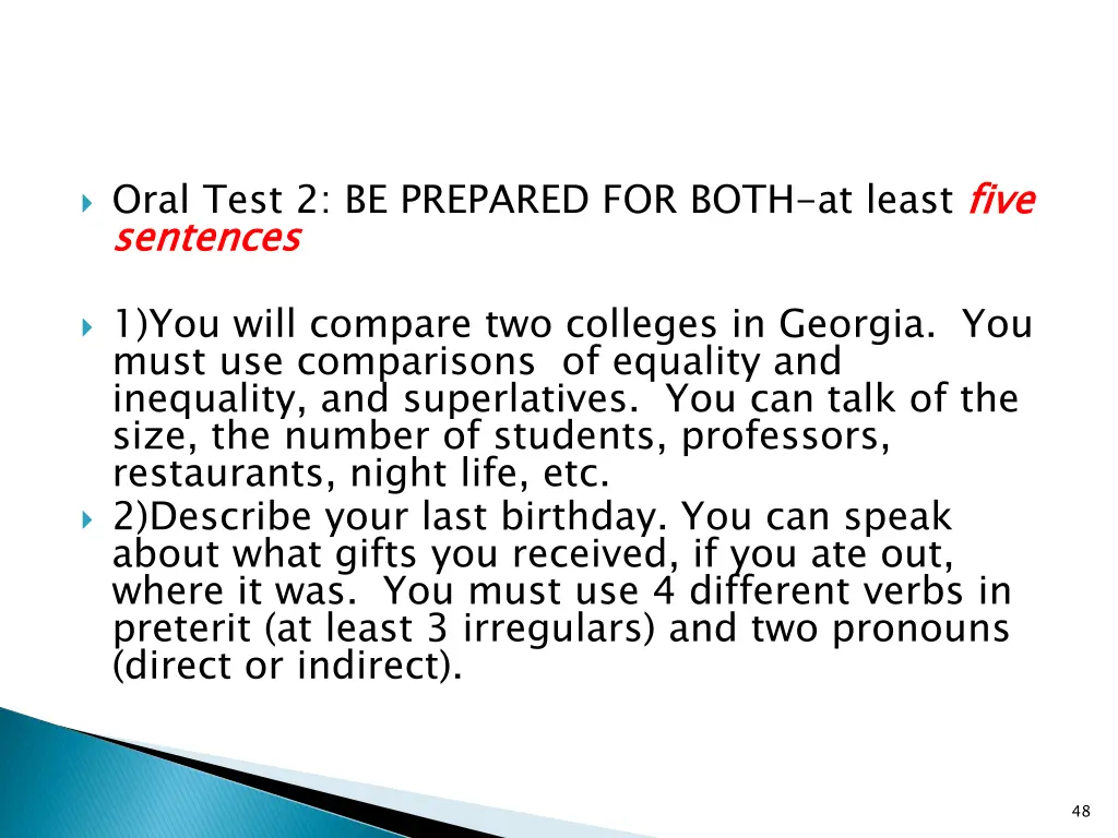 oral test 2 be prepared for both at least five