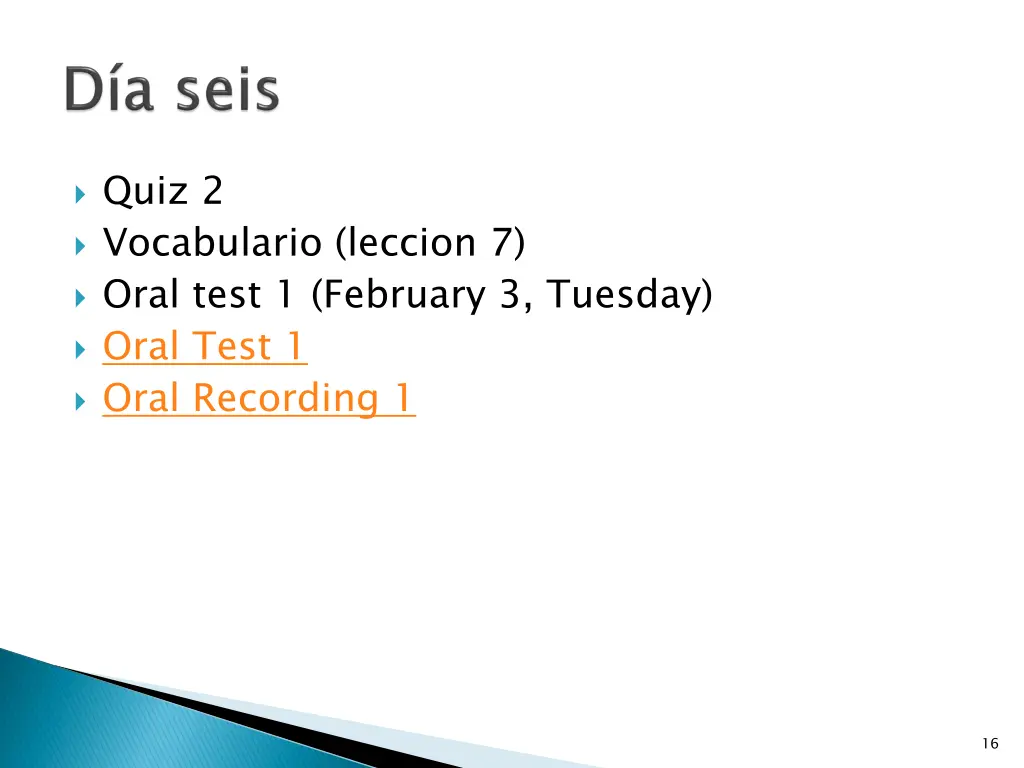 quiz 2 vocabulario leccion 7 oral test 1 february