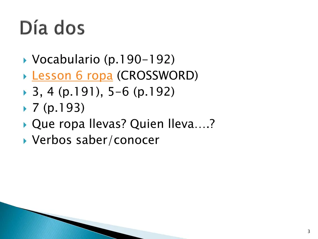 vocabulario p 190 192 lesson 6 ropa crossword