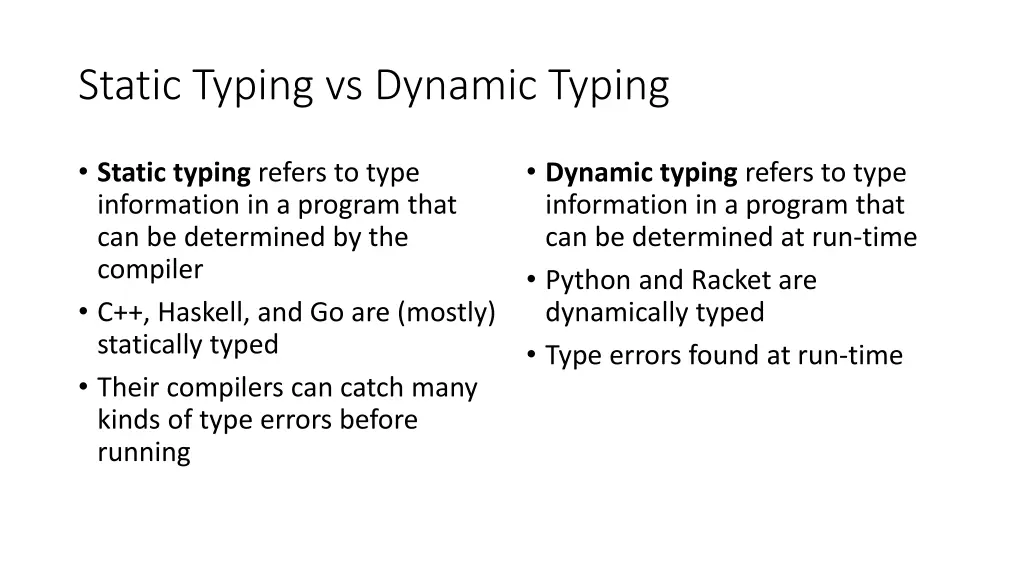 static typing vs dynamic typing