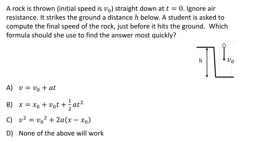 a rock is thrown initial speed is 0 straight down