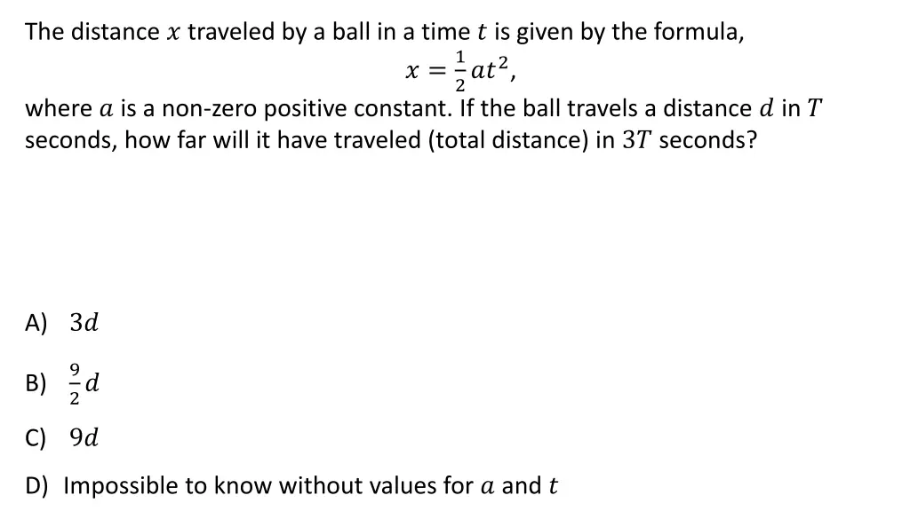 the distance traveled by a ball in a time 1