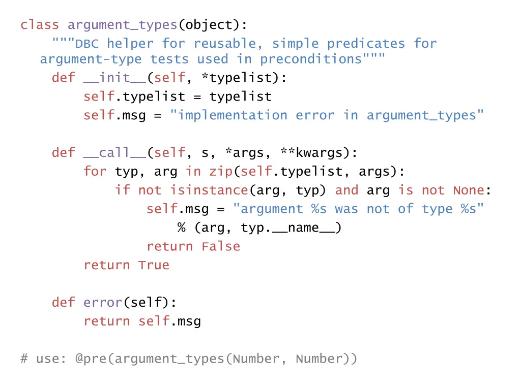 class argument types object dbc helper