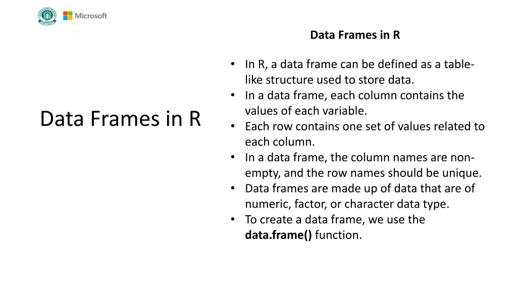 data frames in r