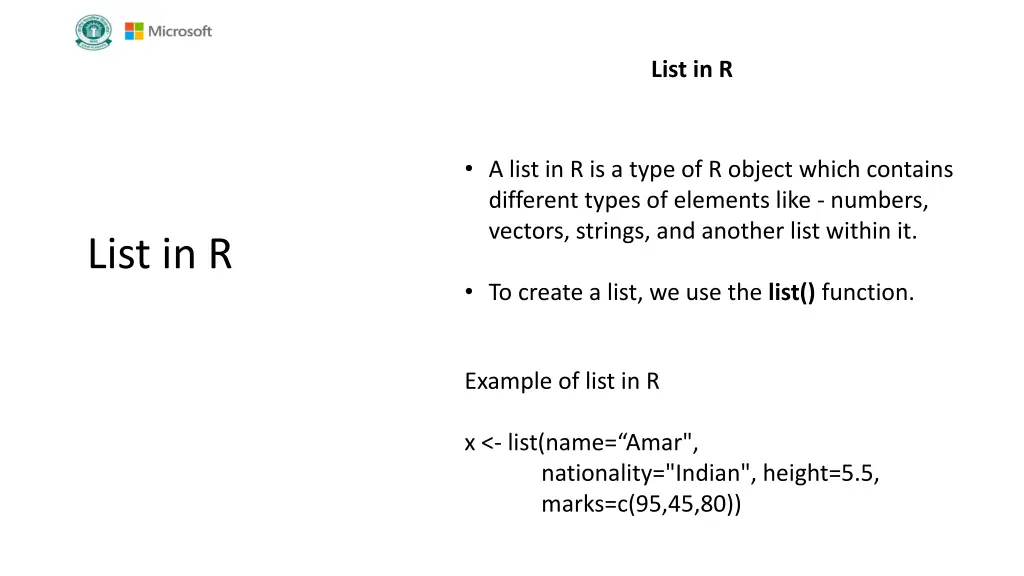 list in r