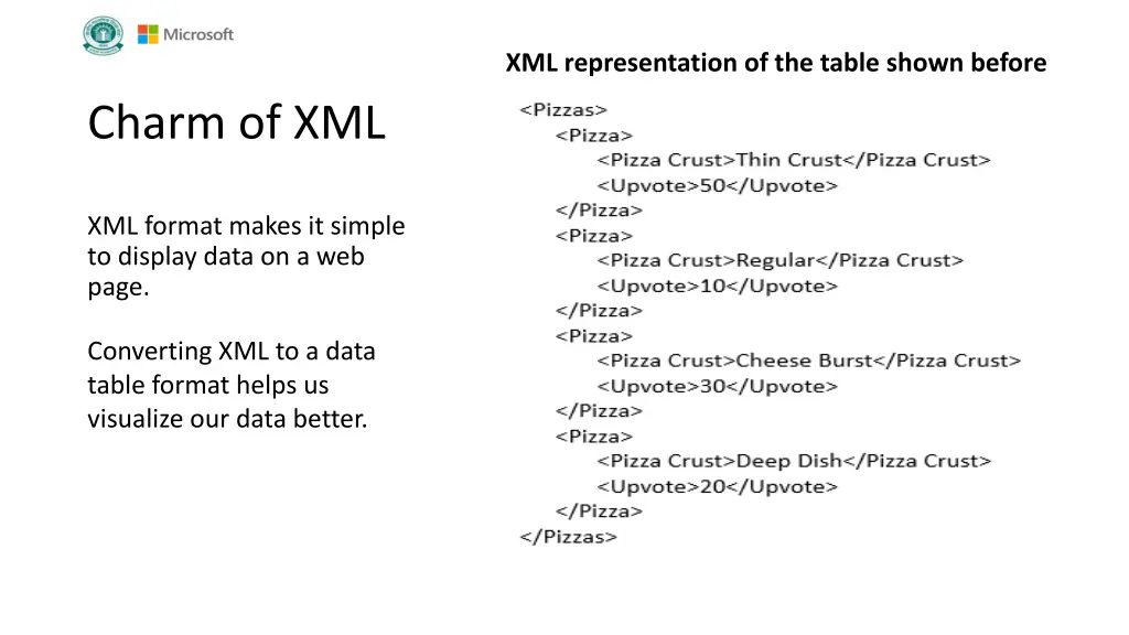 xml representation of the table shown before