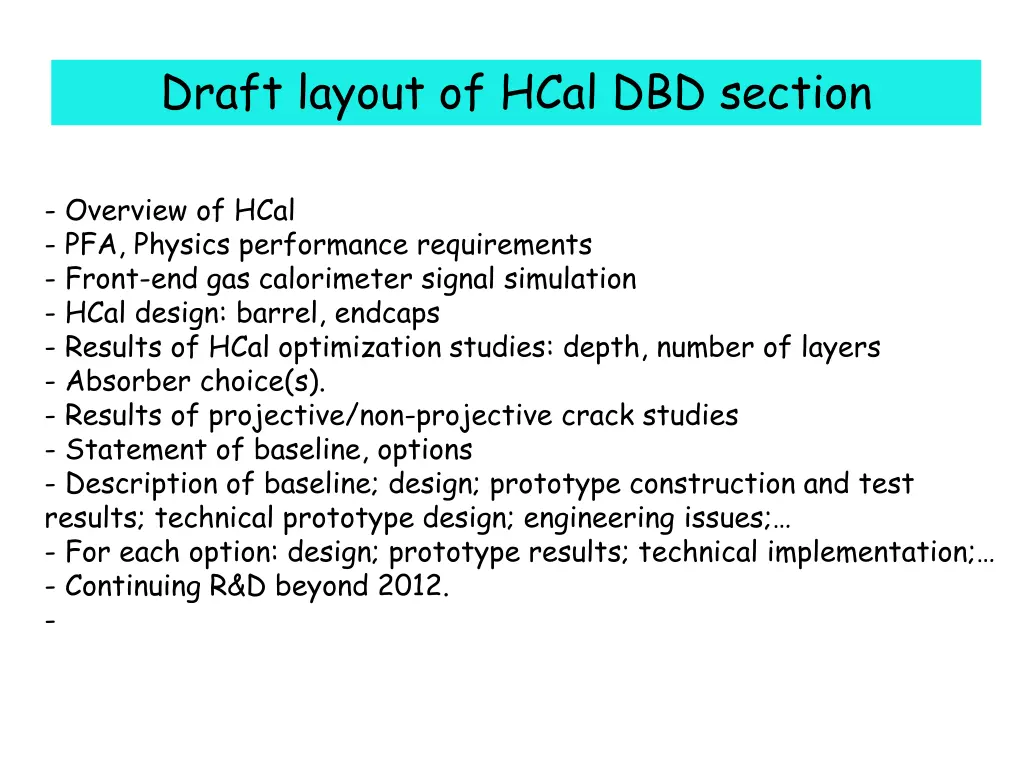 draft layout of hcal dbd section