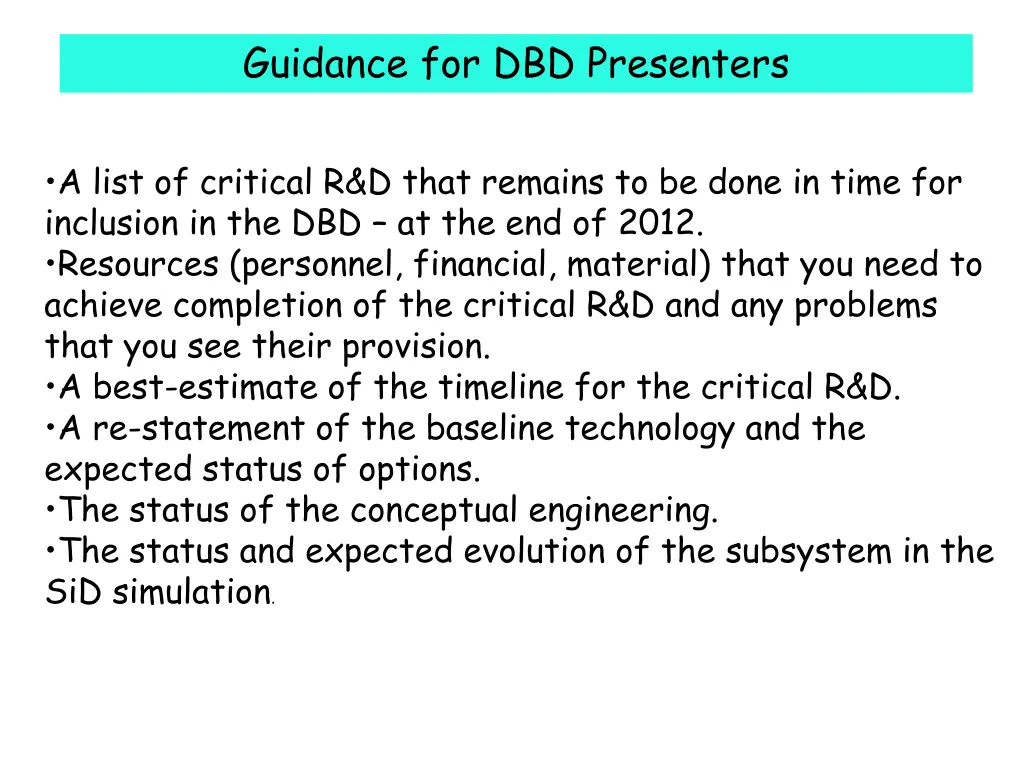 guidance for dbd presenters