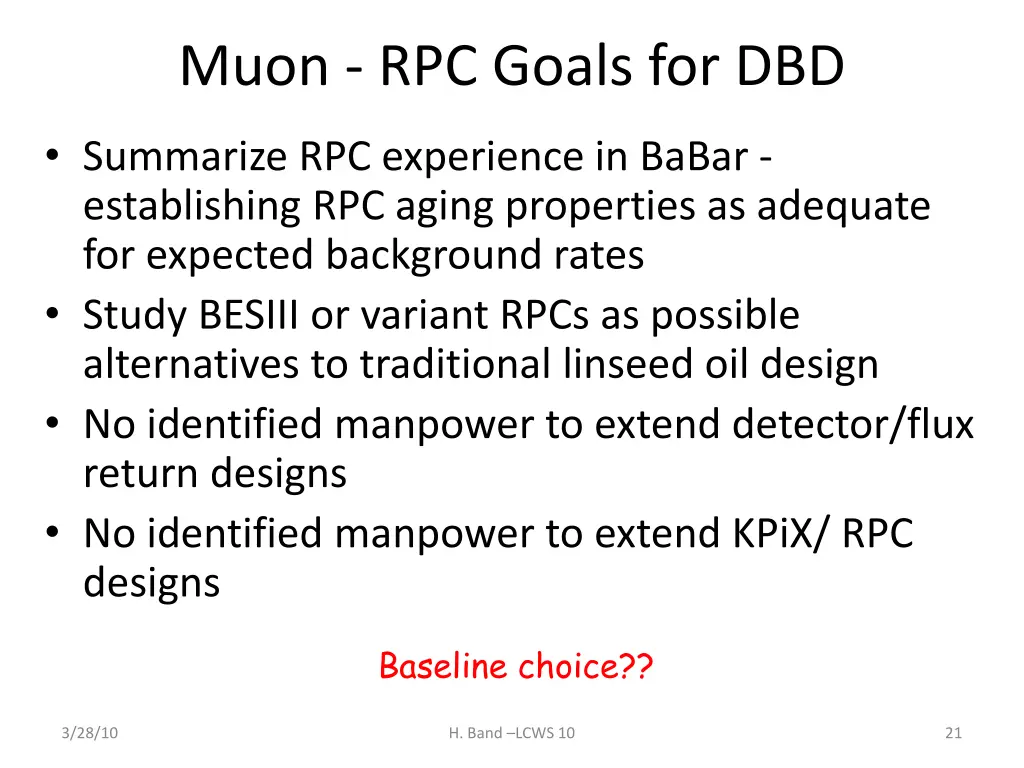 muon rpc goals for dbd