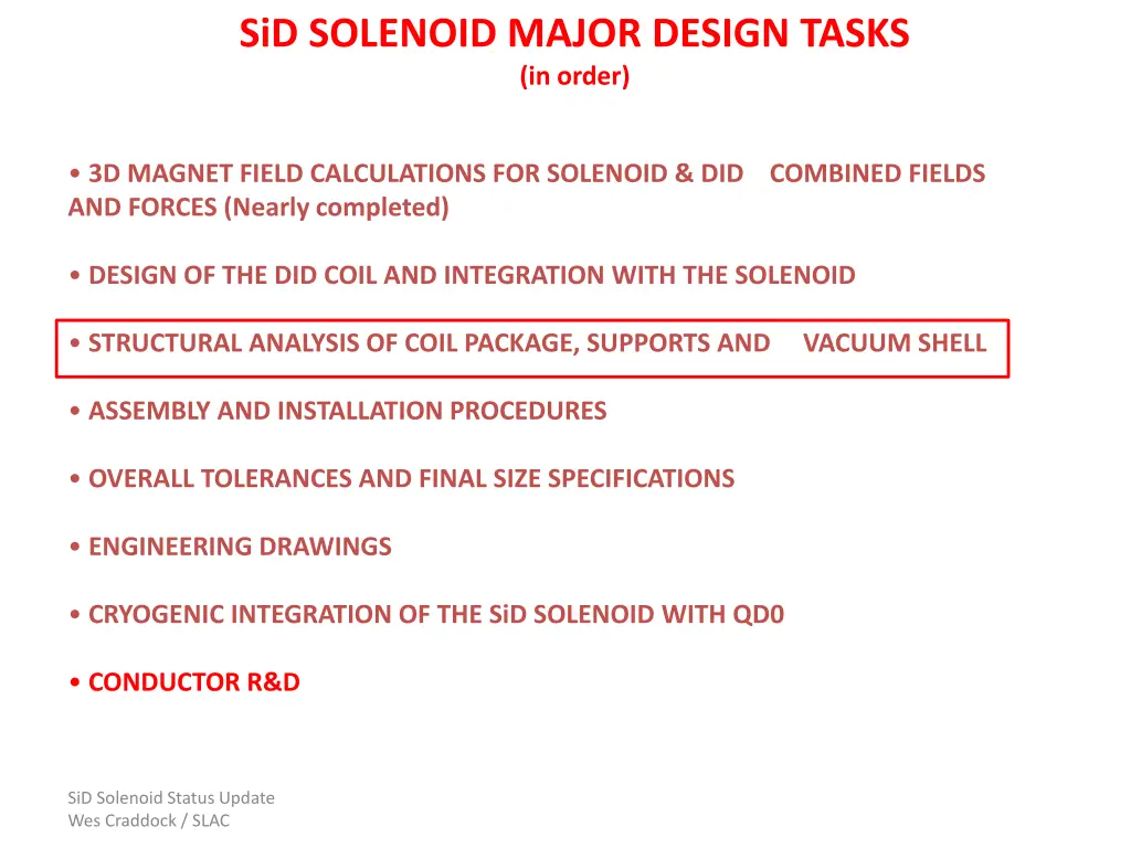 sid solenoid major design tasks in order