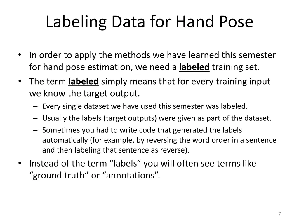 labeling data for hand pose