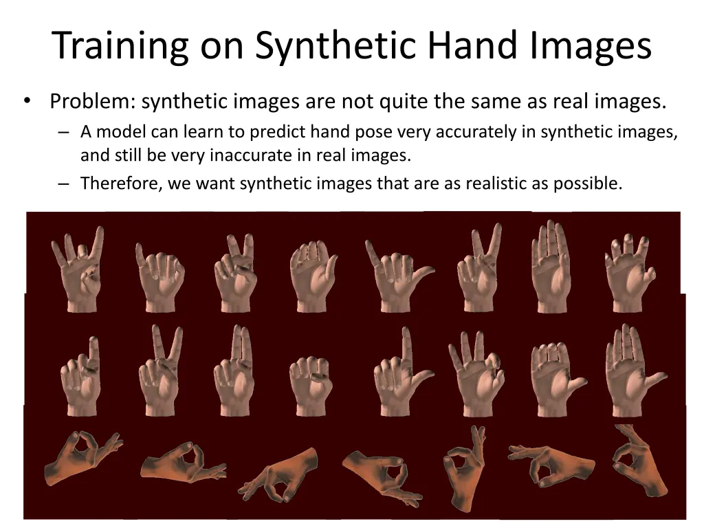 training on synthetic hand images