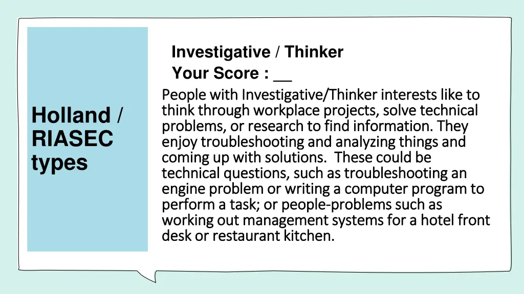 investigative thinker your score people with