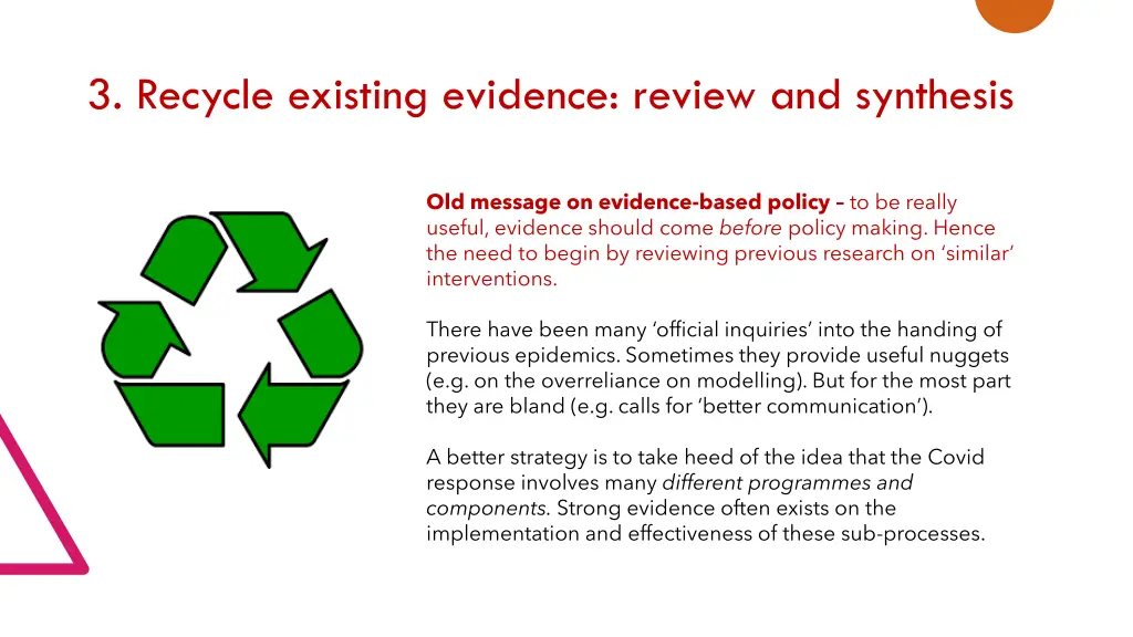 3 recycle existing evidence review and synthesis