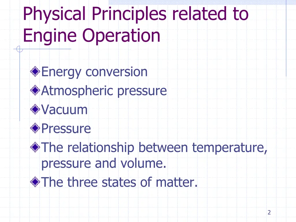 physical principles related to engine operation