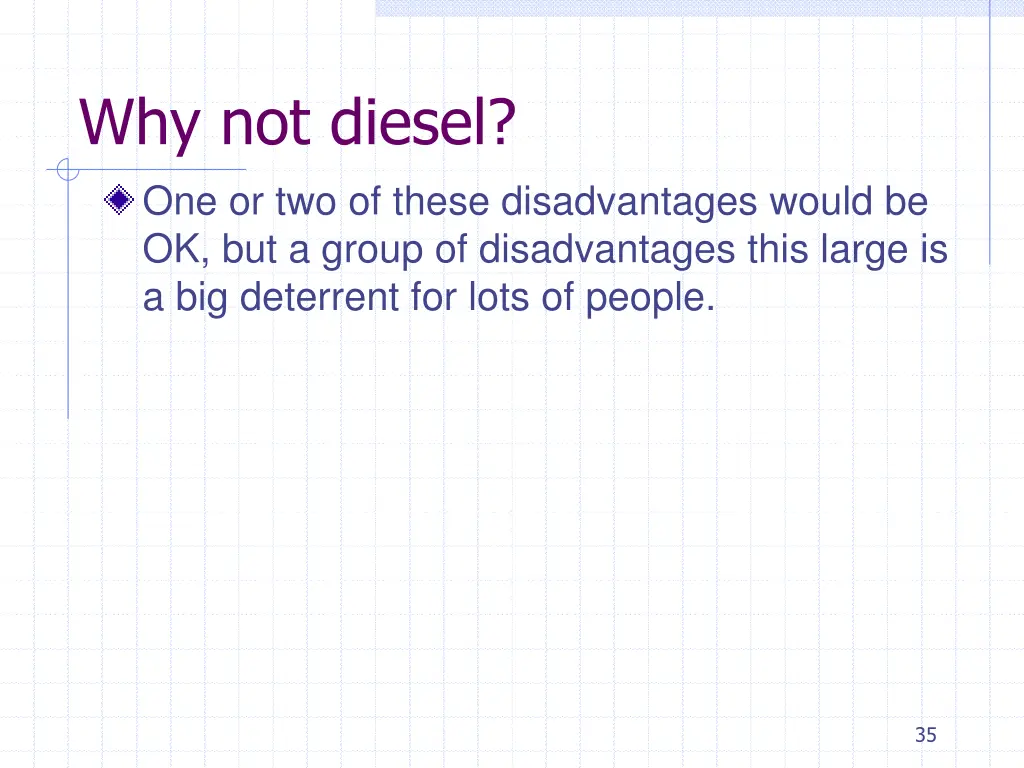 why not diesel one or two of these disadvantages