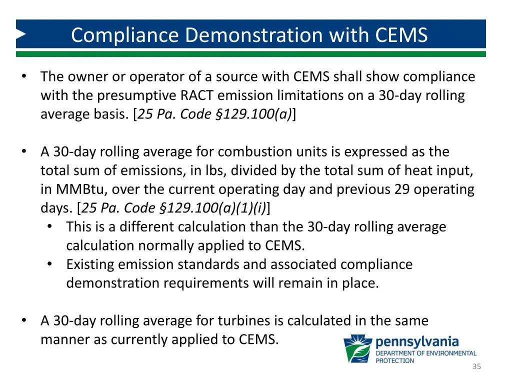 compliance demonstration with cems