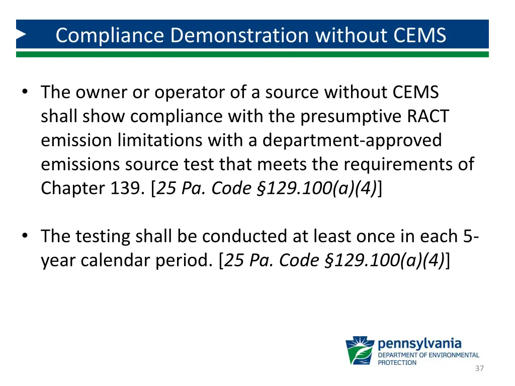 compliance demonstration without cems