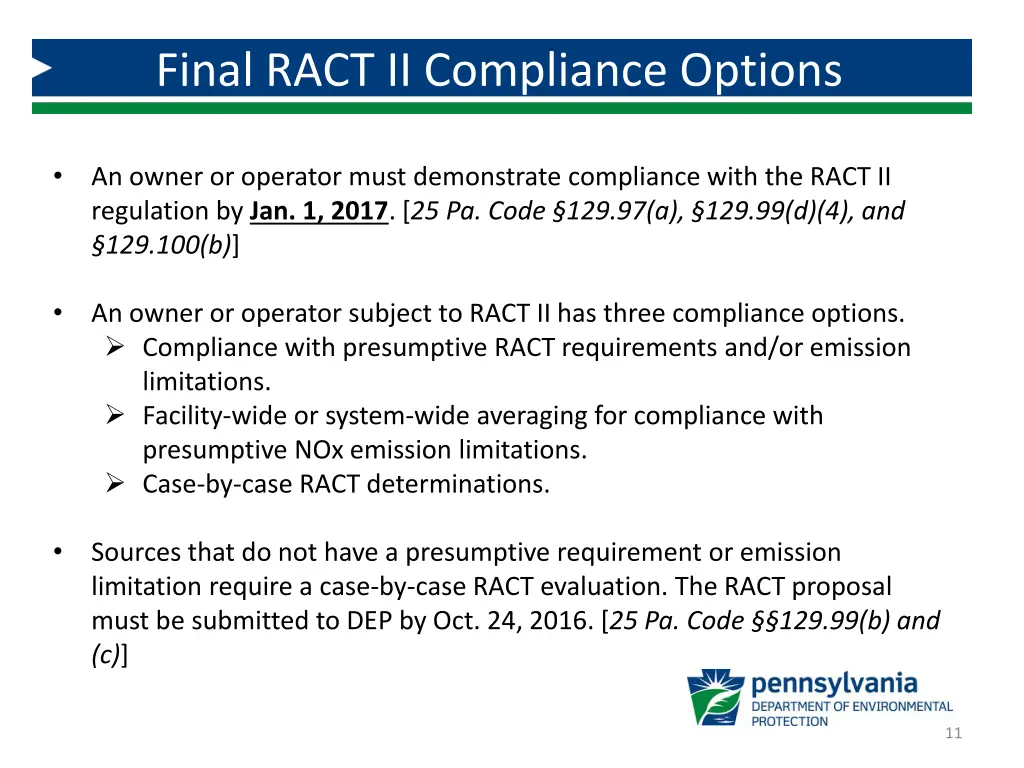 final ract ii compliance options