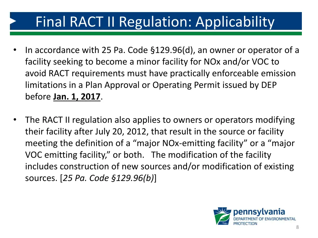 final ract ii regulation applicability 1