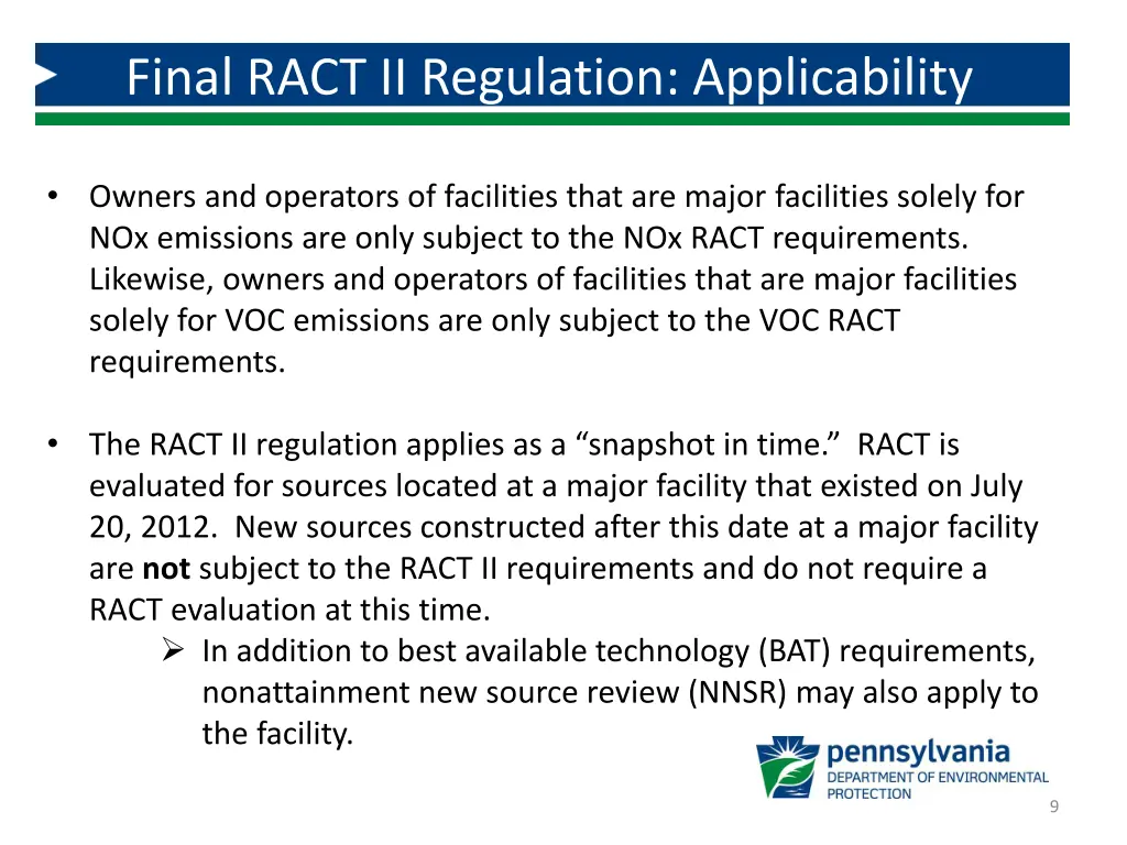 final ract ii regulation applicability 2