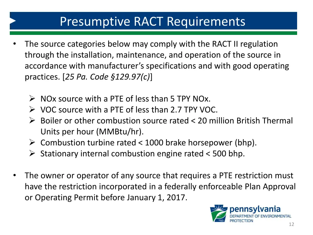 presumptive ract requirements