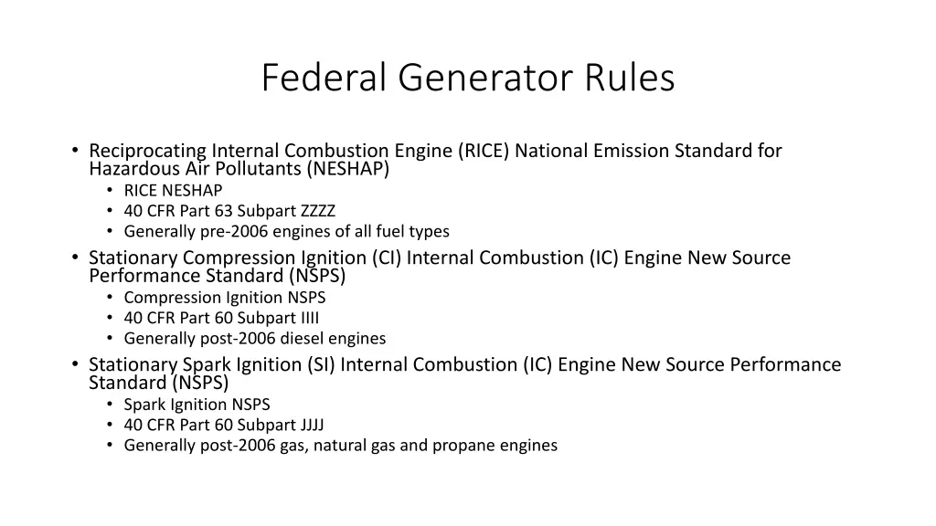 federal generator rules