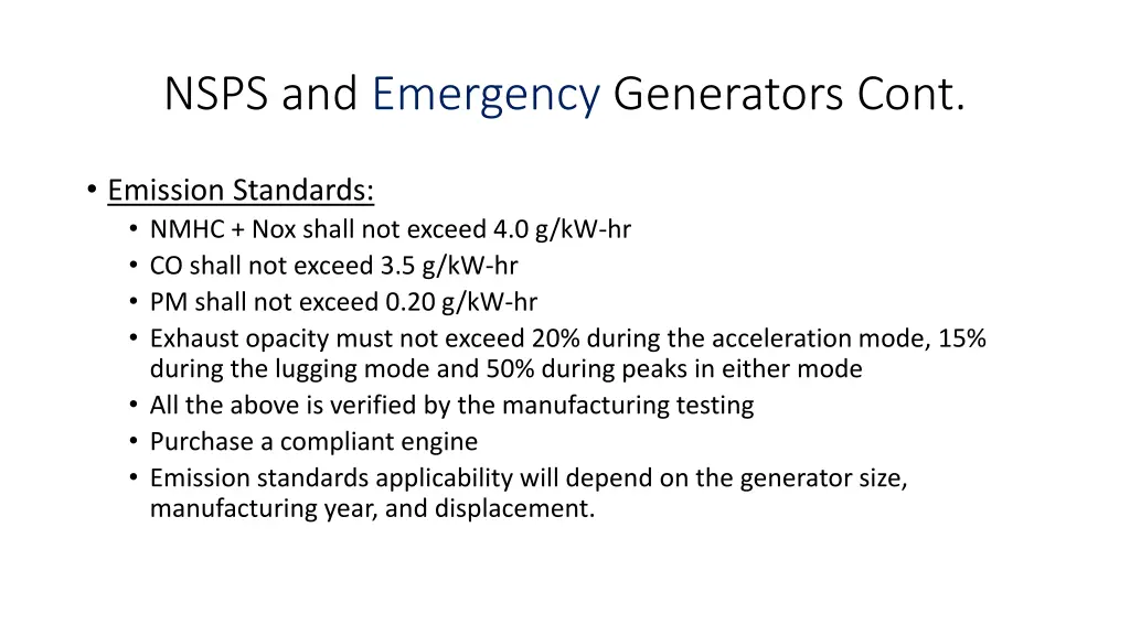 nsps and emergency generators cont