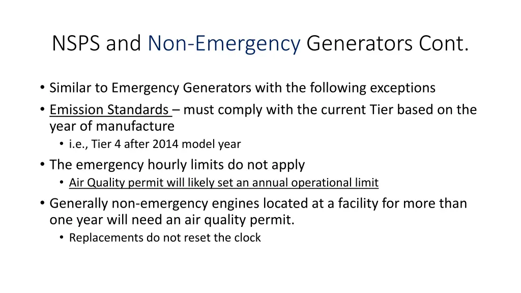 nsps and non emergency generators cont