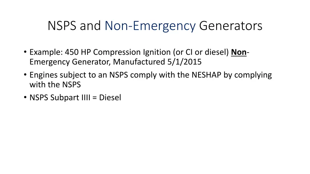 nsps and non emergency generators