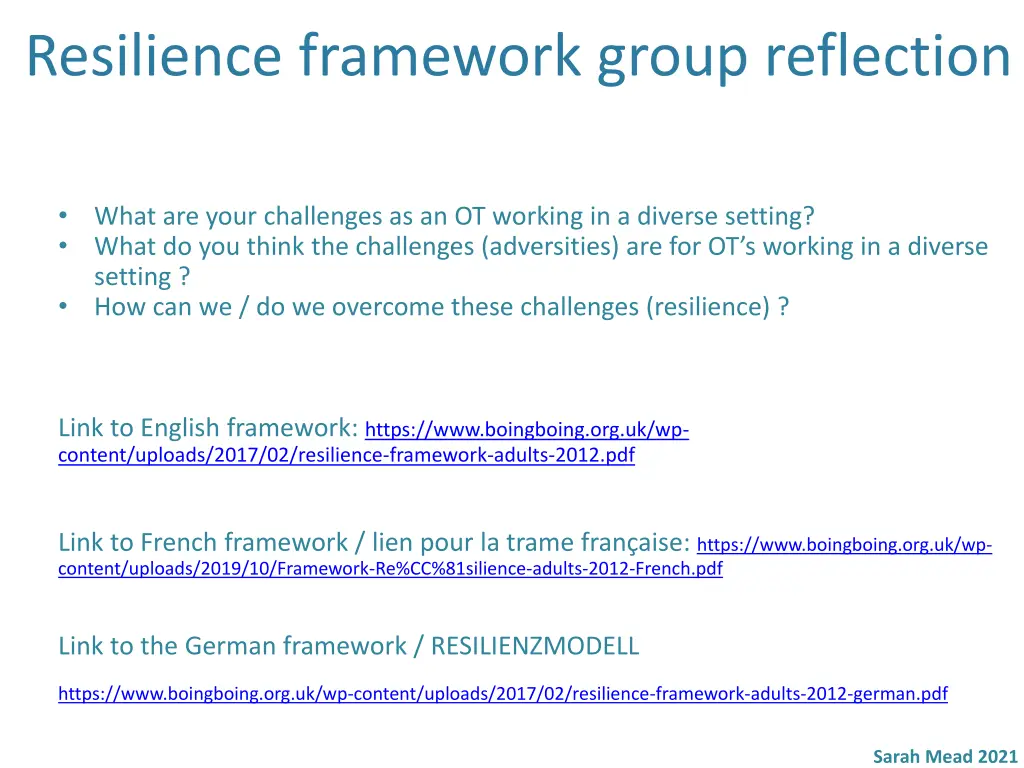 resilience framework group reflection 1