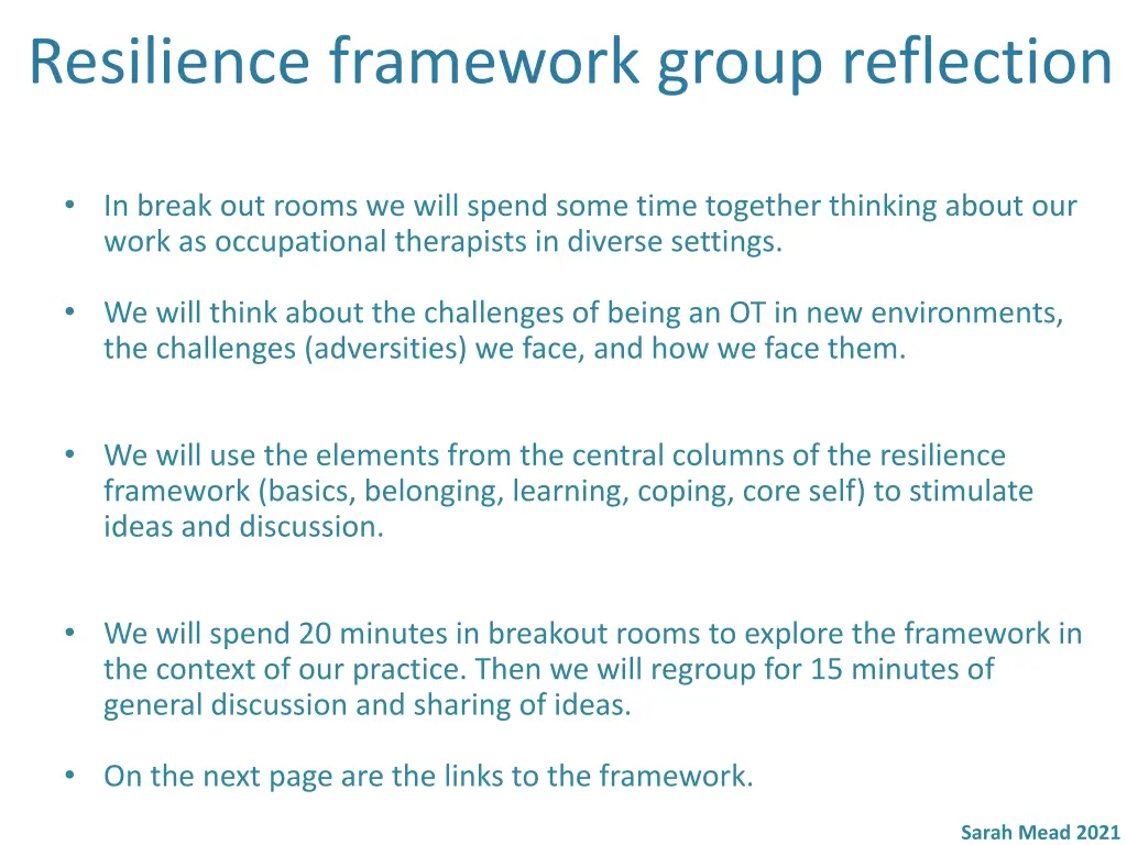 resilience framework group reflection