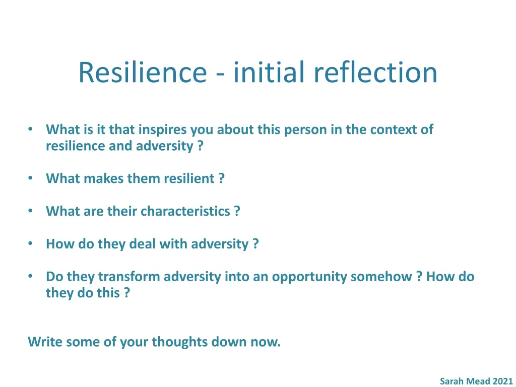 resilience initial reflection 1