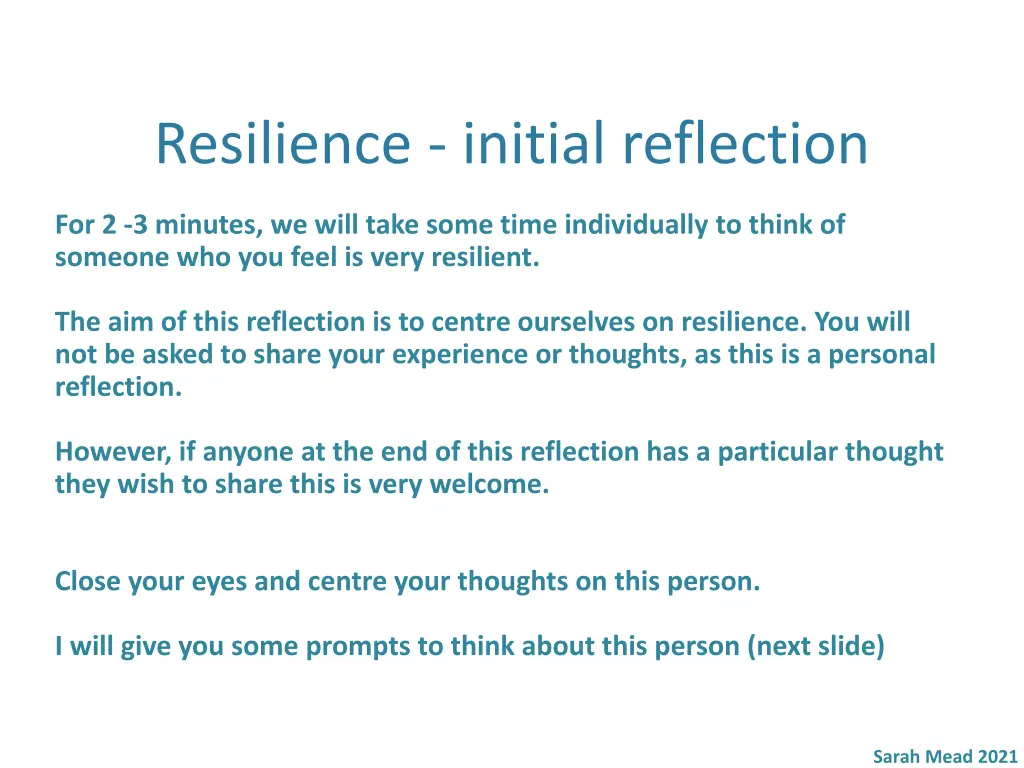 resilience initial reflection