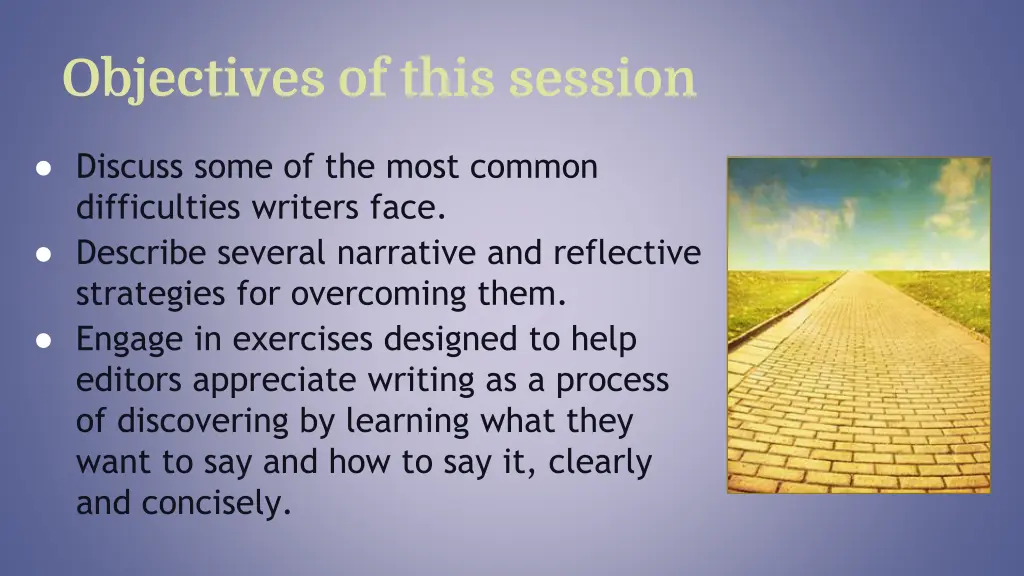 objectives of this session