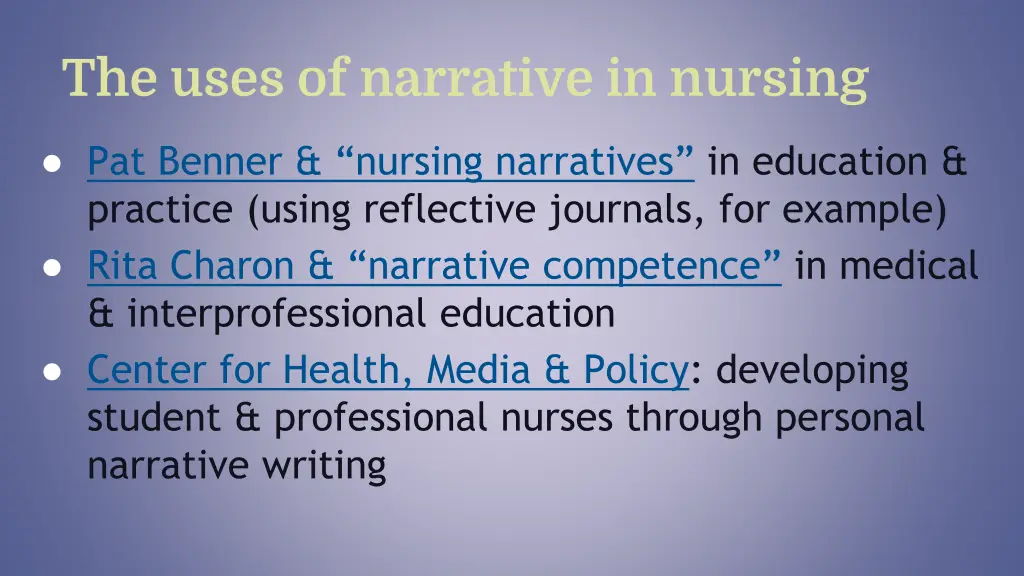 the uses of narrative in nursing