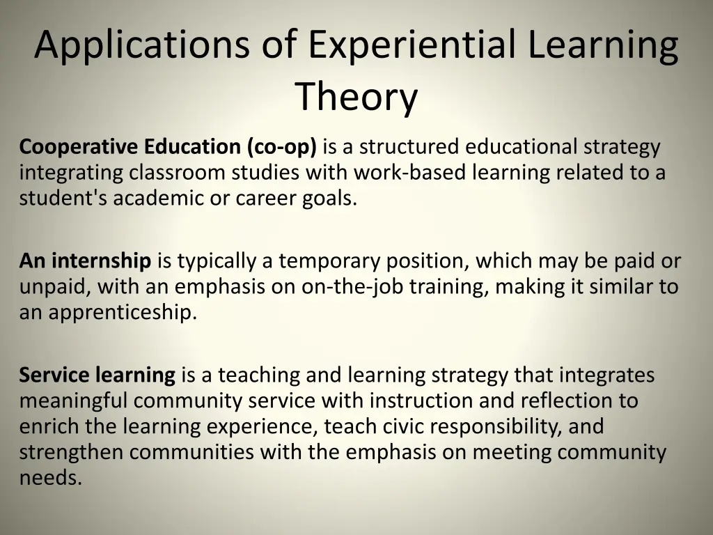 applications of experiential learning theory