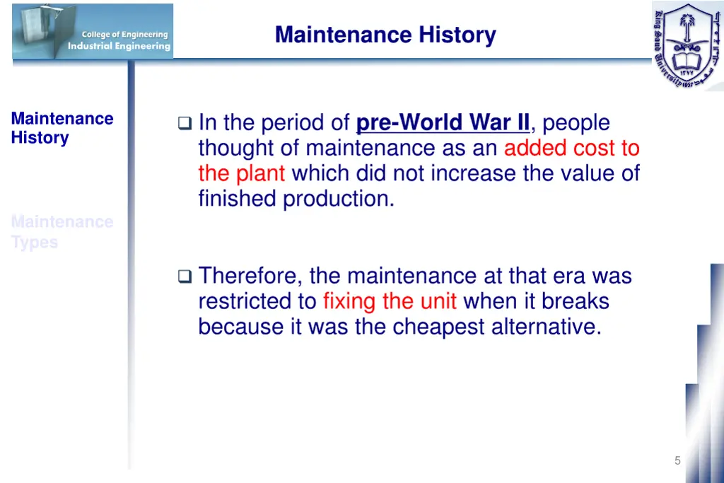 maintenance history