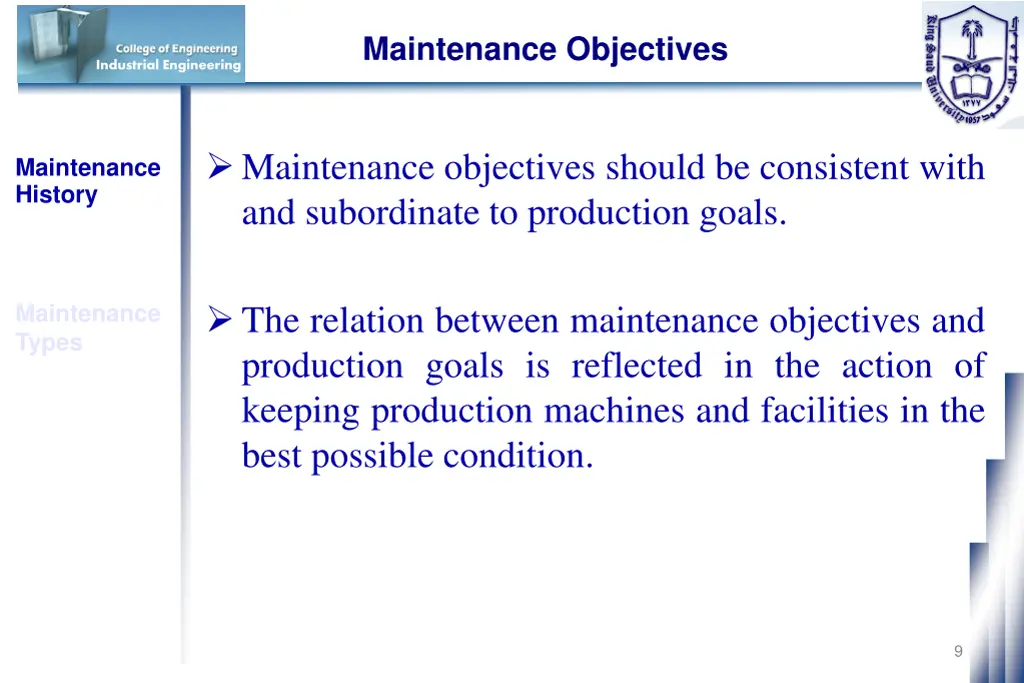 maintenance objectives