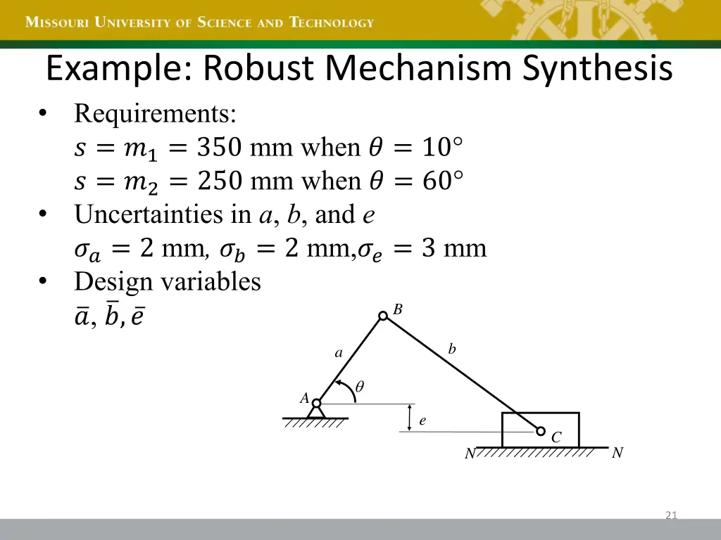 example robust mechanism synthesis requirements