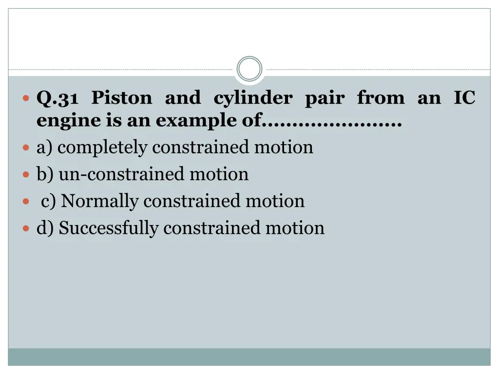 q 31 piston and cylinder pair from an ic engine