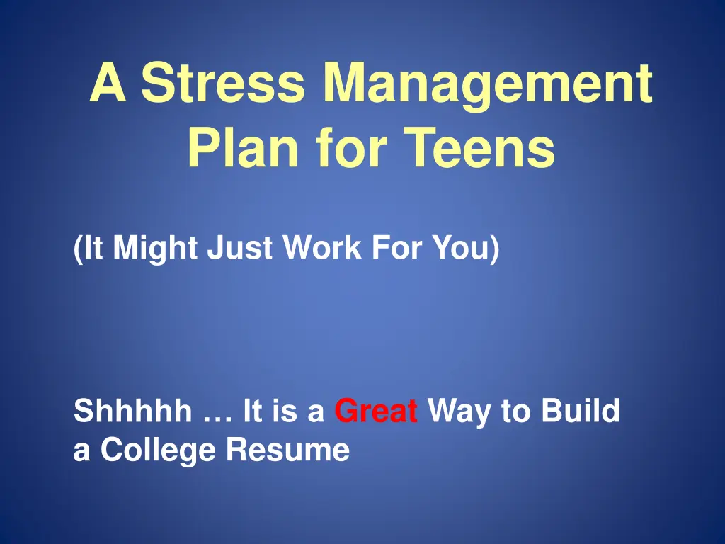 a stress management plan for teens